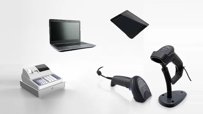 Máy quét Datalogic QuickScan QW2520 kết nối với laptop và máy POS qua cáp USB