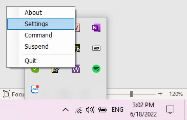 Nhấp chuột phải vào biểu tượng WIME và chọn Settings để mở cửa sổ cấu hình