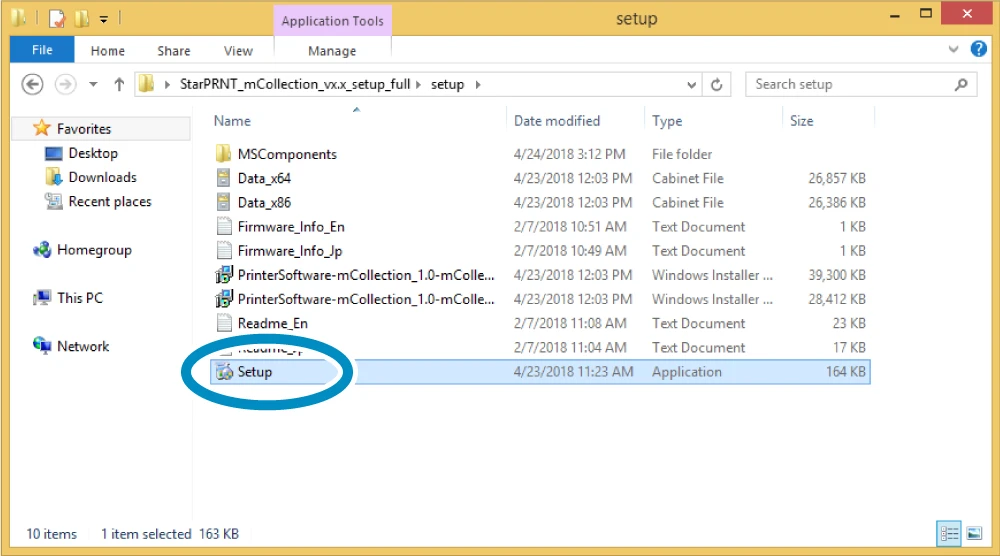 Thư mục Star Windows Software sau khi giải nén, file Setup được đánh dấu để chạy