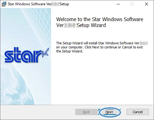 Cửa sổ trình hướng dẫn cài đặt driver Star Windows Software