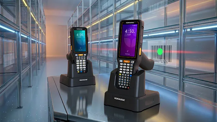 Datalogic Skorpio X45 — Infographic: 5G, GPS, bàn phím, pistol grip, pin 7000mAh