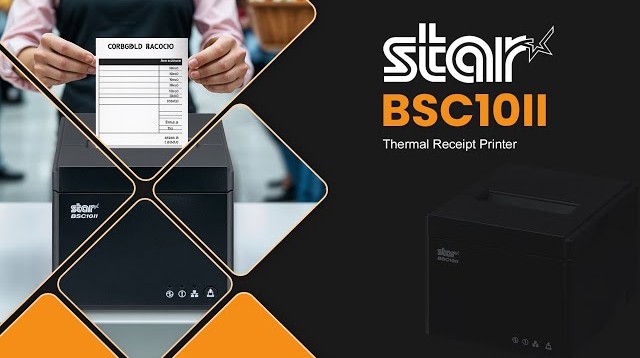 Star BSC10II — sơ đồ tính năng: dao cắt tự động, nạp giấy drop-in, đèn báo, nguồn tích hợp
