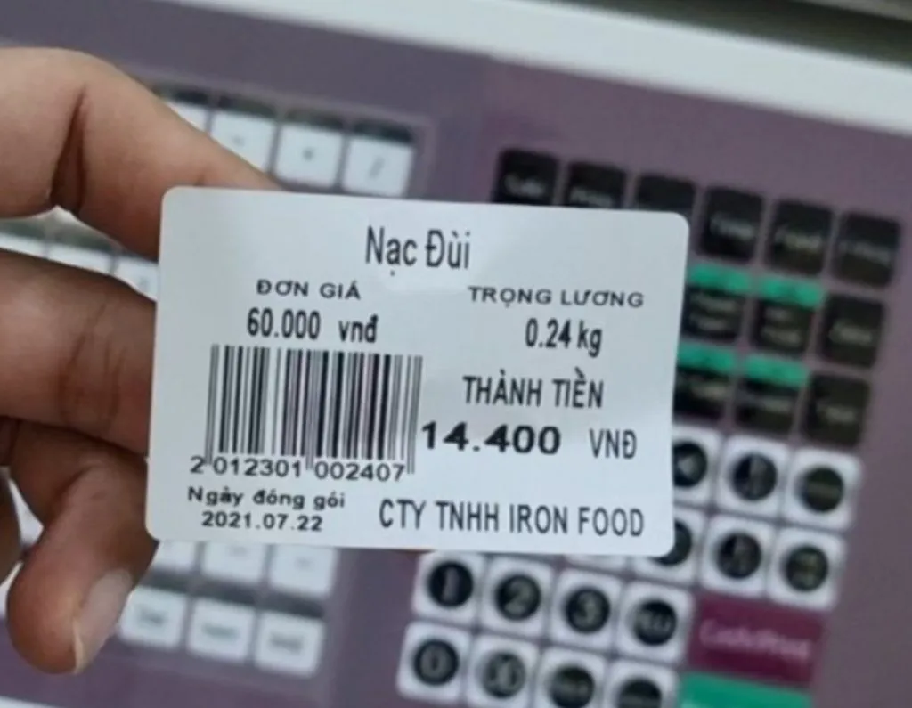 Sơ đồ kích thước tem cân 58x40mm, lõi 40mm