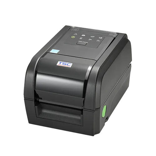 TSC TX310 — mở nắp clamshell lắp ribbon và cuộn tem, giá đỡ tự căn giữa
