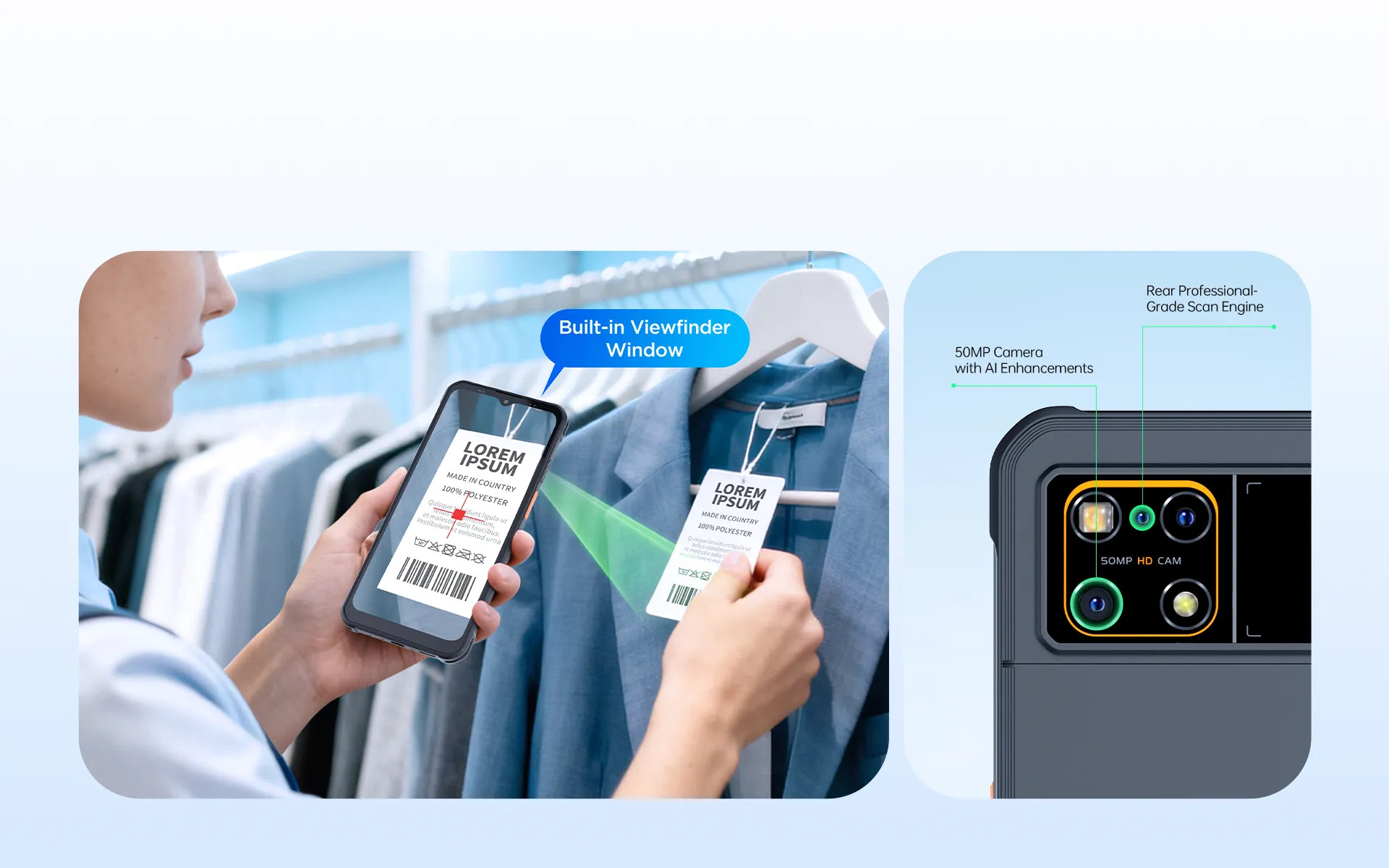 Urovo DT630 — Infographic: camera 50MP AI, NPU, pin 4500mAh, Wi-Fi 6E