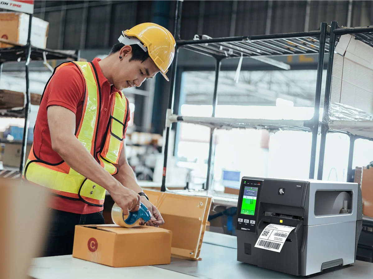 In tem Linerless không lớp đế khi đóng gói đơn hàng trong kho