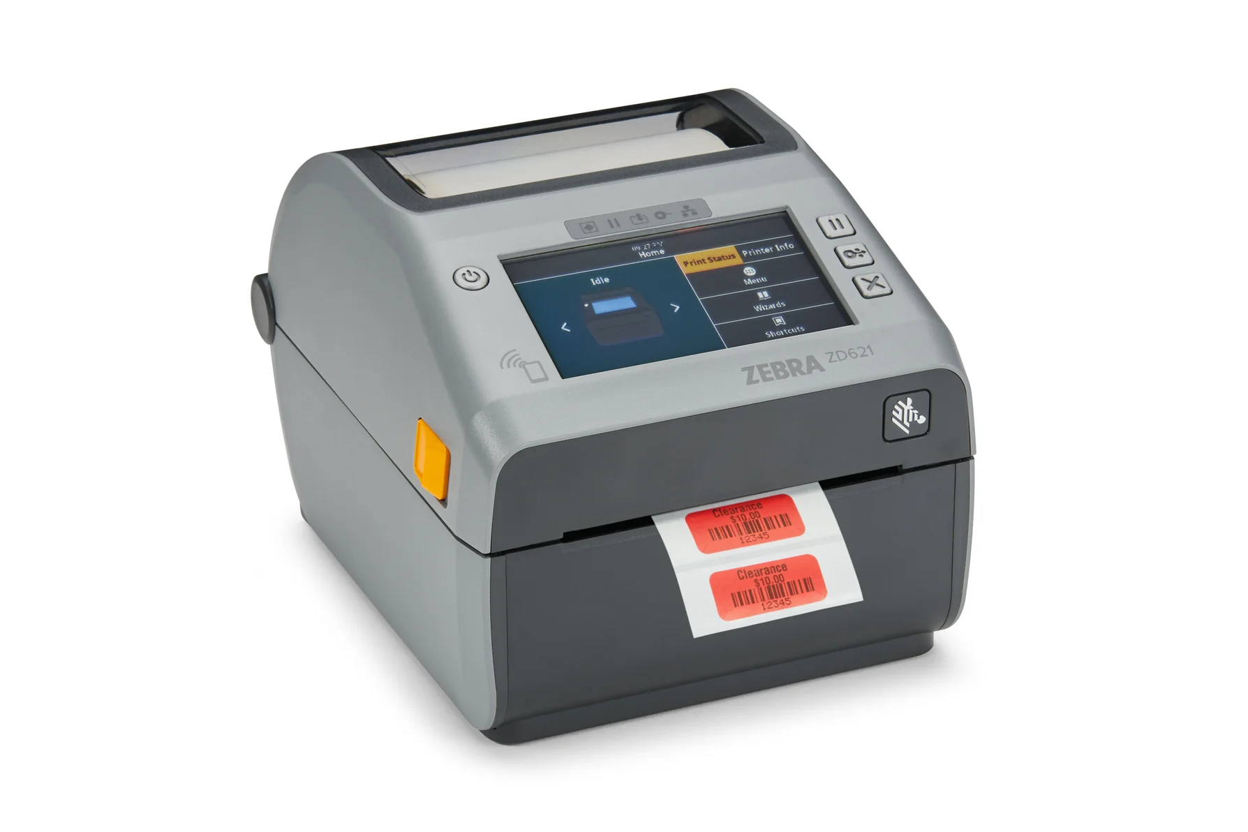 Zebra ZD621 màn hình màu và khoang chứa cuộn decal nhìn từ bên phải